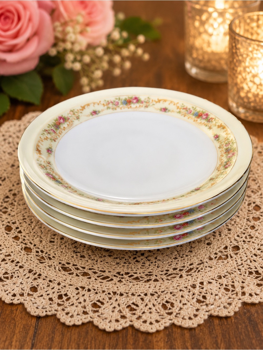 Vintage Meito China Windsor Shape Bread Dessert Plates Set of 4 Japan 22KT Trim
